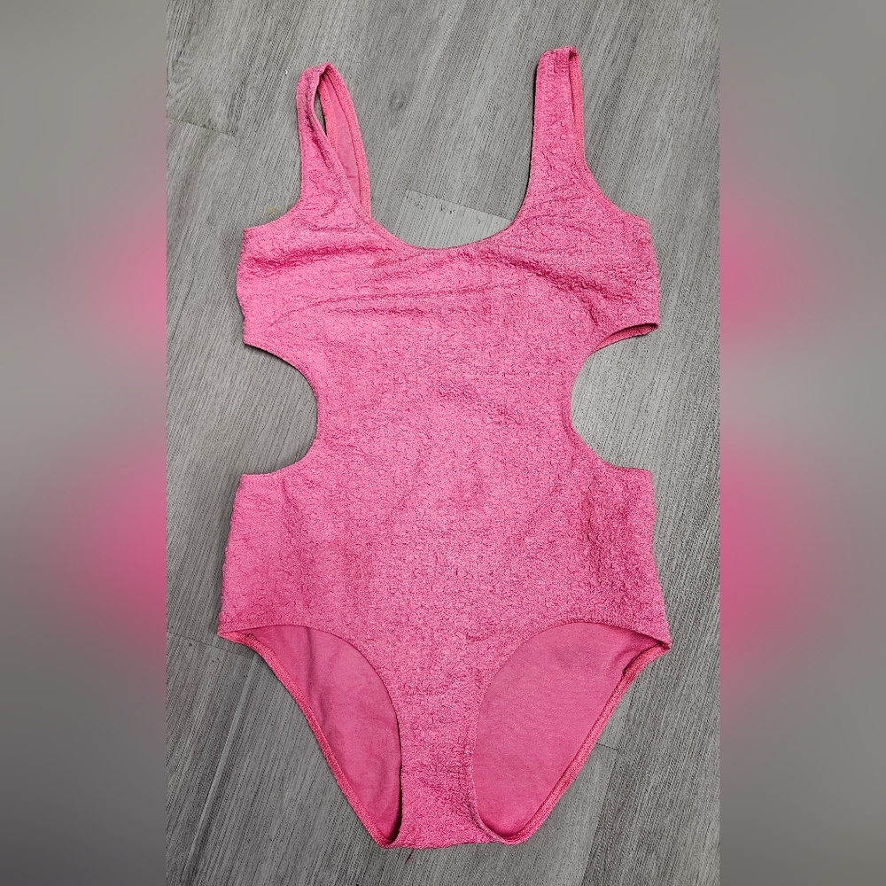 H&M Bright Pink Scoop Neck Cutout Bodysuit One Piece Small Womens Pink Shirt